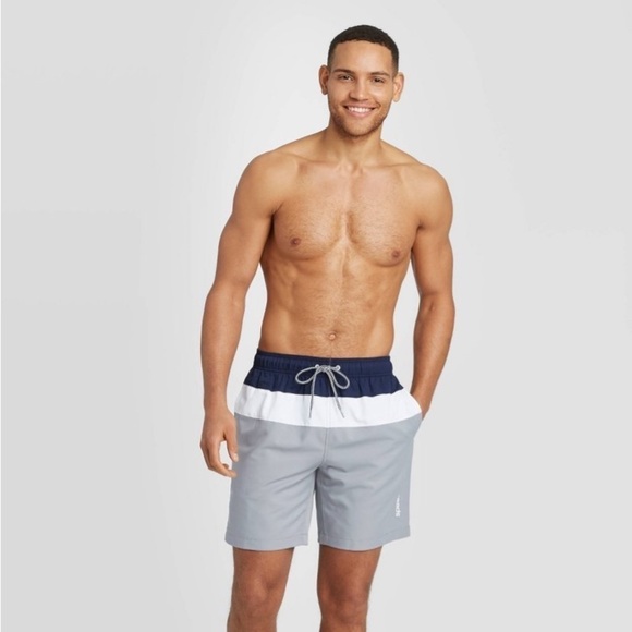 Speedo Men's 8" Colorblock Swim Shorts -
Navy Blue/White/Gray - Picture 1 of 5